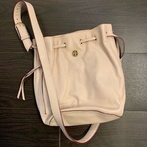 Tory Burch Light Pink Soft Leather Draw Bucket Bag